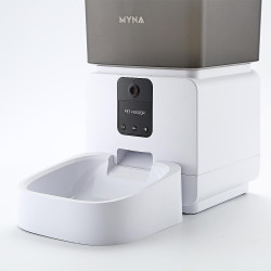 Dozator automat SMART granule pentru caini si pisici MYNA, 5 l, Camera, Aplicatie Wi-Fi, Blocare buton, Mancare uscata, Alb/Negru