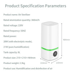 Attractive BREEZE 2-in-1 Humidifier and Air Sterilizer, For up to 40 m², 8 L, 360 ml/h, 3 settings, Touchscreen, Humidifying and Sterilizing Mist, White