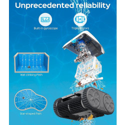 Robot cuaratre piscine fara fir Wybot Osprey 700 (X100), Li-Ion 8800 mAh, Pana la 80 m°, Autonomie pana la 110 minute, Auto-revers, Auto-parcare, Alb/Negru