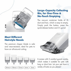 Aparat grooming animale de companie NEAKASA P2 Pro, 400W, 10500 Pa, 2 L, 5 duze, 3 trepte de aspiratie, Alb