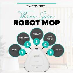 Everybot TS300 Floor Cleaning Robot, 27W, 300 ml, Wet/Dry, Run Time up to 200 min, 6 Modes, Anti-Fall/Anti-Collision Sensor, White