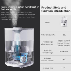 Овлажнител за въздух Xiaomi Lydsto F100S, 25W, 2.5 л, 3 степени, 200 мл/ч, Дисплей, Нощен режим, Таймер, Бял