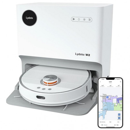Robot aspirator Xiaomi Lydsto W2, 50W, 5000 Pa, 0.35 L, Statie autogolire, Wi-Fi, Sistem anti-cadere, Functie de programare, HEPA, Alb