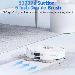 Прахосмукачка робот Xiaomi Lydsto W2, 50W, 5000 Pa, 0.35 л, Автоматична станция, Wi-Fi, Система против падане, Функция "График", HEPA, Бял