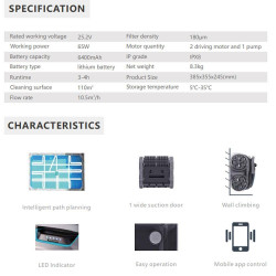 Безкабелен робот за почистване на басейни Wybot S1, 80W, Li-Ion 6400 mAh, За до 120 м2, 6 режима, SMART, Автономия до 200 минути, Self-parking, Auto-reverse, IPX8, Черен