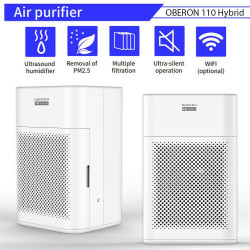 Пречиствател за въздух и овлажнител 2в1 Oberon 110 HYBRID, 21W, За до 15 м2, 110 м³/ч, Wi-Fi, 3 скорости, Карбонов филтър, Нощен режим, Таймер, Бял