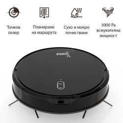 Прахосмукачка робот MAGNUM X, 40 W, 3000 Pa, Сухо и мокро почистване, 3-степенна филтрация, Wi-Fi, Функция График, Черен