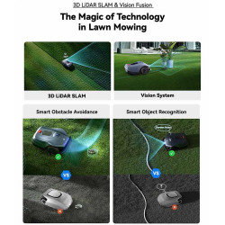Robot tuns iarba/gazon HOOKII Neomow X Pro, 6000 m², 4 moduri, Functionare fara cablu sau antene, 60 dB, Wi-Fi, 4G, Bluetooth, Autonomie 180 min, Gri