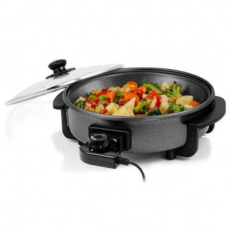 Електрически тиган Royalty Line PP-18214, 1500W, 42 см, Стъклен капак, Термостат, Шагрен