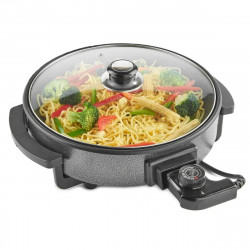 Tigaie electrica Royalty Line PP-18214, 1500W, 42 cm, 5,5 L, Capac din sticla, Termostat, Gri inchis