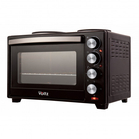 Μικρή κουζίνα Oliver Voltz OV51441F48, 3200W, 2 εστίες, 48 l, 100-230C, Διπλή γυάλινη πόρτα, Φωτισμός, Μαύρο