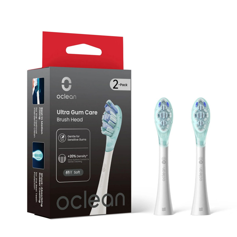 Set 2 capete de schimb pentru periuele de dinti electrice Oclean Ultra Gum Care, Soft, Gentle Cleaning, DuPont, FlexFit, Alb