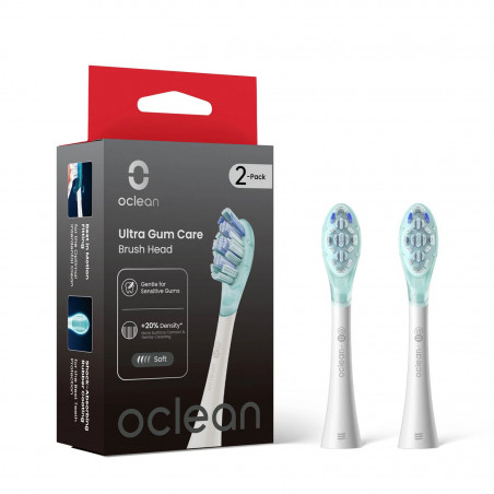 Set 2 capete de schimb pentru periuele de dinti electrice Oclean Ultra Gum Care, Soft, Gentle Cleaning, DuPont, FlexFit, Alb