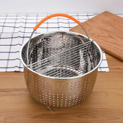 Izibizi SSST-IZB-06 Frying and Steaming Basket, 3.2 L, Detachable Handle, Divider, Stainless Steel/Orange