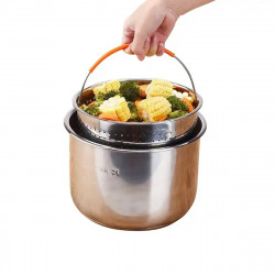 Izibizi SSST-IZB-06 Frying and Steaming Basket, 3.2 L, Detachable Handle, Divider, Stainless Steel/Orange