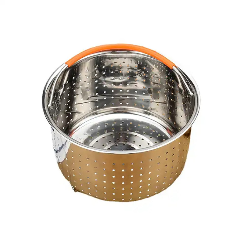 Izibizi SSST-IZB Frying and Steaming Basket, 3.8 L, Detachable Handle, Divider, Stainless Steel/Orange
