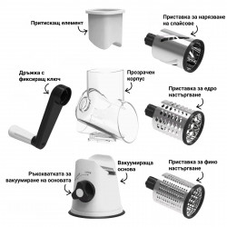 Izibizi PS-336A Grater, 3 Interchangeable Attachments, Stainless Steel, Suction Base, White