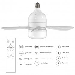 Ventilator de tavan Kumtel KTF-201, 12W, 6500K/3500K, E27, LED, 3 moduri, 4 viteze, Telecomanda, Alb
