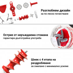 Accesoriu masina de tocat carne Izibizi PS-308M, Compatibil numai cu Izibizi PS-336A, 4 elemente, Fara baza, Fara BPA, Rosu