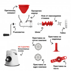 Izibizi PS-308M Meat Grinder Attachment, Compatible Only with Izibizi PS-336A, 4 Parts, No Base, BPA-Free, Red