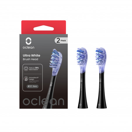 Set of 2 Replacement Brush Heads for the Oclean Ultra White Electric Toothbrush, Firm, Whitening, DuPont, FlexFit, Black/Blue