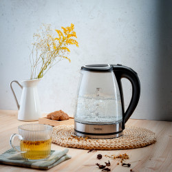 Rosberg R51230L Electric Kettle, 1800W, 1.8L, Glass, Black/Chrome