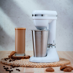 Frappé mixer Oliver Voltz OV51163E, 100W, Rozsdamentes acél tál 450 ml űrtartalommal, 2 sebességfokozat, Acél habverő, Fehér színű
