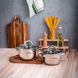 Rosberg R51210L12 Cookware Set, 12 pieces, Multi-layer base, 2.0/6.5 liters, Induction-compatible, Stainless steel