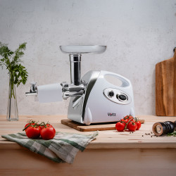 Voltz V51991A Meat Grinder with Tomato Attachment, 1400W, Reverse Function, Sauce and Kubbe Accessories, White