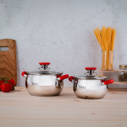 Oliver Voltz OV51210N28 Saucepan, 28 cm, 10.45 L, Induction, Silicone Handles, Stainless Steel/Red