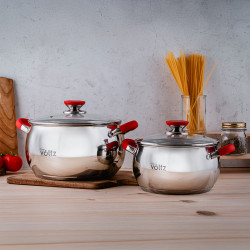 Oliver Voltz OV51210N28 Saucepan, 28 cm, 10.45 L, Induction, Silicone Handles, Stainless Steel/Red