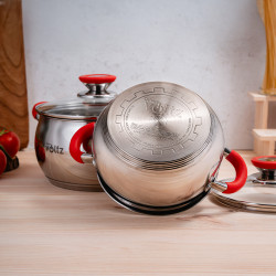 Set oale Oliver Voltz OV51210N6B, 6 piese, Manere din silicon, Inductie, Inox/Rosu