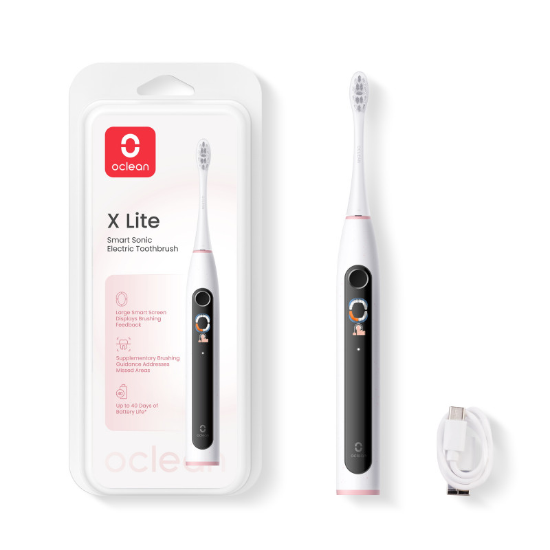 Periuta de dinti electrica Oclean X Lite, 72000 rpm, 5 moduri, Ecran tactil, Autonomie pana la 40 zile, Raportarea zonelor curatate, Gri deschis