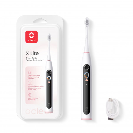 Електрическа четка за зъби Oclean X Lite, 72000 об/мин, 5 режима, Smart, Тъчскрийн, До 40 дни автономия, Отчитане на почистените зони, Светлосив