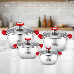 Oliver Voltz OV51210N28 Saucepan, 28 cm, 10.45 L, Induction, Silicone Handles, Stainless Steel/Red
