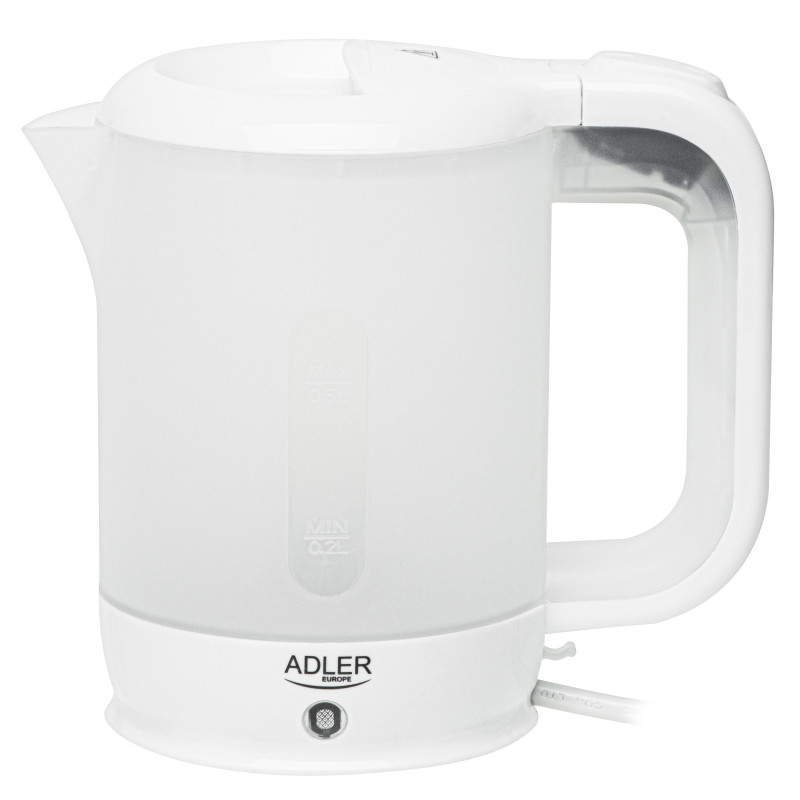 Ηλεκτρικός βραστήρας Adler AD 1381, 900W, 0.5 l, 2 φλιτζάνια και κουτάλα, Επίπεδο θερμαντικό στοιχείο, Προστασία υπερθέρμανσης, Λευκό