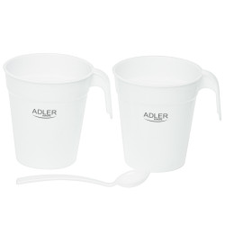 Cana electrica Adler AD 1381, 900W, 0,5 L, 2 cani si lingura, Protectie fierbere fara apa, Alb