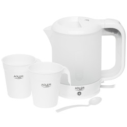Cana electrica Adler AD 1381, 900W, 0,5 L, 2 cani si lingura, Protectie fierbere fara apa, Alb