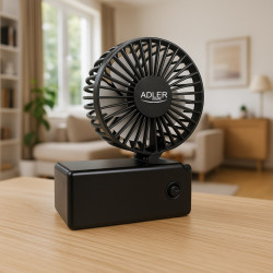 Adler AD 7336 Portable Handheld Fan, Foldable, 6.5 cm, 46.2 dB, 2xAA, 30-degree angled blade, Black