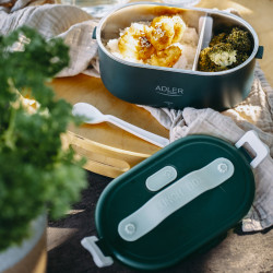 Ηλεκτρικό κουτί φαγητού Adler AD 4522, 45W, 0.8 l, Μέχρι 70C, Δοχείο από ανοξείδωτο ατσάλι, Θερμοσακούλα, Πράσινο