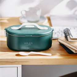 Електрическа кутия за обяд Adler AD 4522, 45W, 0.8 л, До 70C, Съд от неръждаема стомана, Термочанта, Зелен