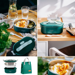 Cutie alimentara electrica Adler AD 4522, 45W, 0.8 L, Pana la 70°C, Recipient din otel inoxidabil, Geanta termica, Verde