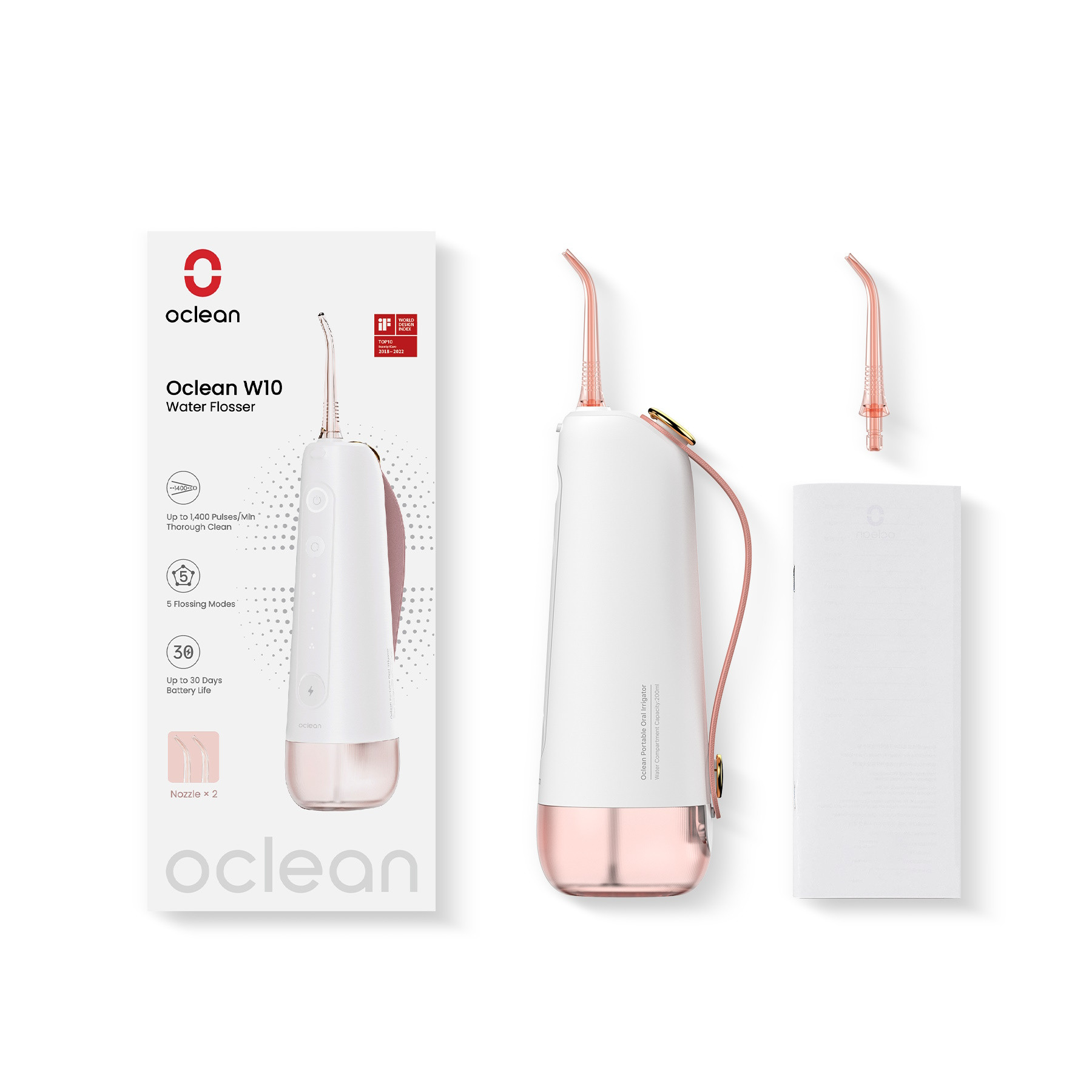 Зъбен душ Oclean W10, 5 режима, 2 накрайника, 200 мл, 1400 импулса в минута, IPX7, USB-C, Зелен