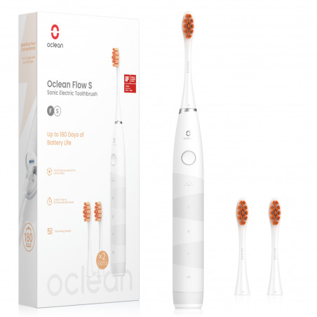 Oclean Flow S Electric Toothbrush, 1.85W, 76,000 rpm, 5 modes, Timer, Up to 180 days of battery life, Type-C, Antibacterial surface, White