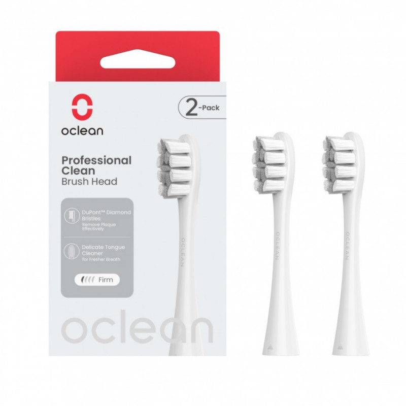 Set of 2 replacement brush heads for the Oclean Professional Clean electric toothbrush, Firm, DuPont bristles, Tongue care, Gray