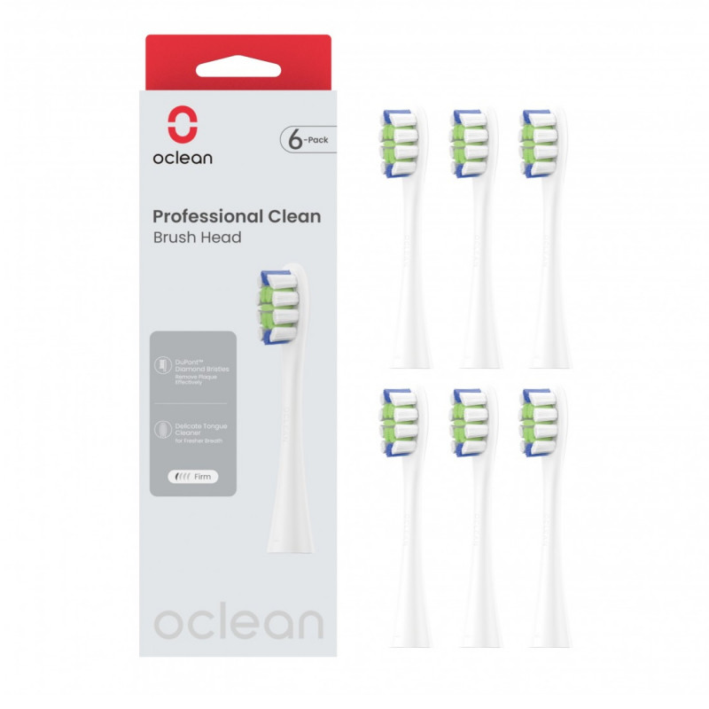 Set 6 capete de schimb pentru periuta de dinti electrica Oclean Professional Clean, dur, Peri DuPont, Ingrijirea limbii, Alb