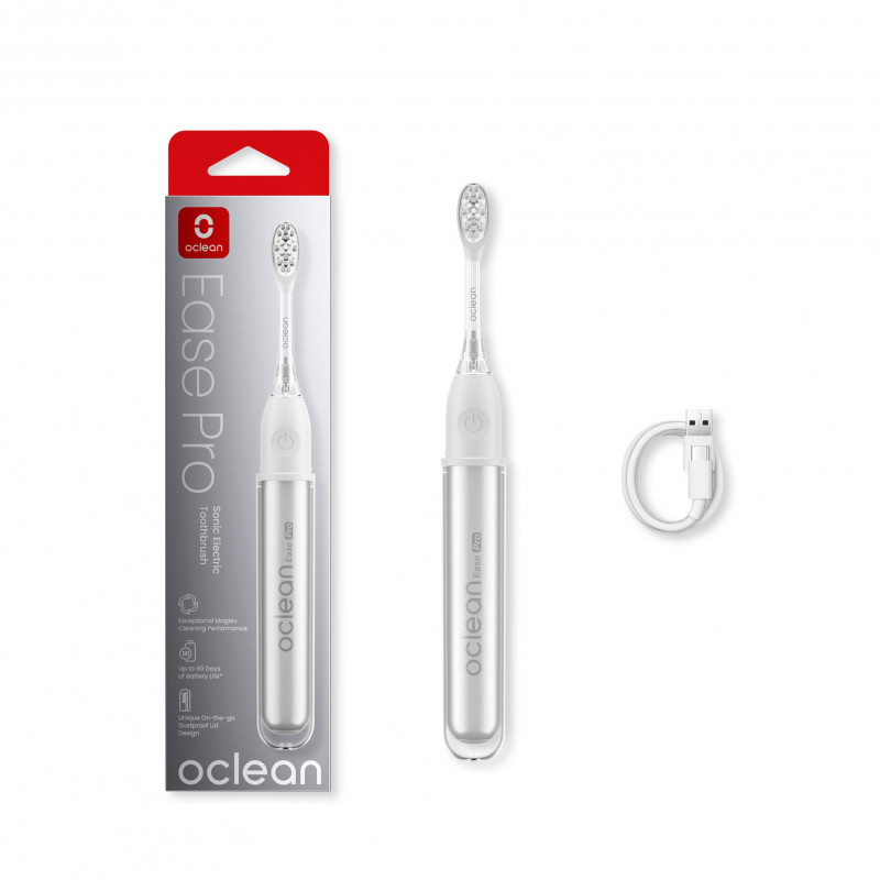 Periuta de dinti electrica Oclean X Ease Pro, 2.5W, 72000 rpm, 5 moduri, Timer, 90 zile autonomie, Type-C, 45 dB, Argintiu
