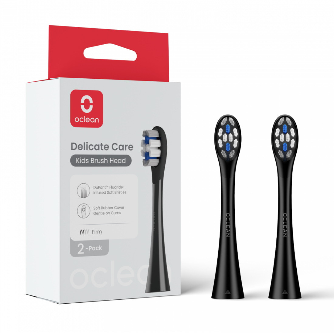Set 2 capete de schimb pentru periuta de dinti electrica Oclean Delicate Care, Moale, Pentru copii, DuPont Fiber cu fluorura, Negru