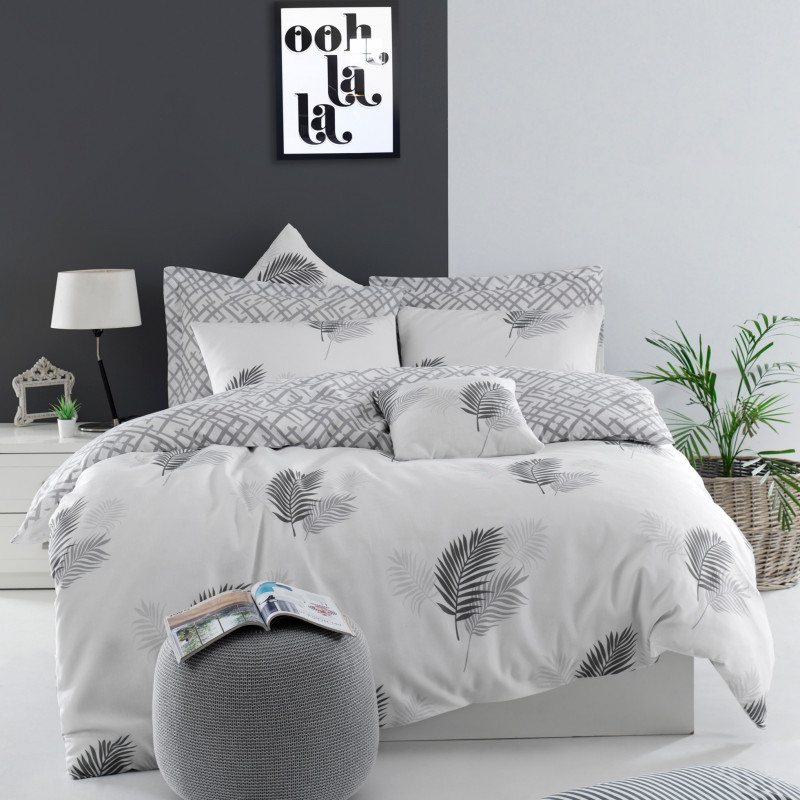 Eponj Home 143EPJ4809 Bedding Set, 65% cotton, 35% polyester, 3-piece set, Duvet cover 200x220 cm, 2 pillowcases 50x70 cm, Gray/white
