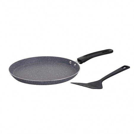 Oliver Voltz OV51322H26S Pancake Pan with Spatula, 26 cm, Marble Coating, Induction, Gray